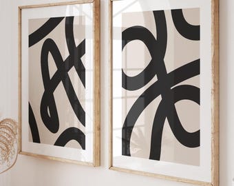 Abstracte muurkunst, beige prints set van 2, AFDRUKBAAR neutraal minimalistisch 2 stuks muurkunst, modern beige wanddecoratie, digitale download