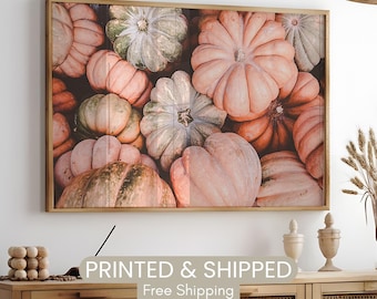 Fall Pumpkins Wall Art, Autumn Horizontal Print, Fall Farmhouse Wall Decor, Pumpkins Photography Print, Rustic Autumn Large Mailed Wall Art