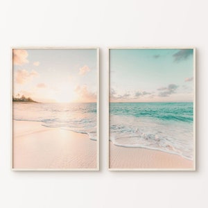Druckbare Strand 2er Set Split Fotografie, Meereswellen 2 Stück große Wandkunst, Sonnenuntergang Strand Drucke, Küsten Poster, Ruhe Strand Drucke