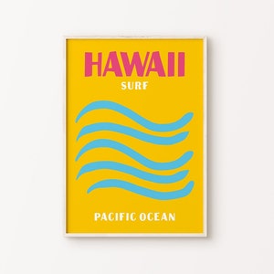 Printable Hawaii Travel Print, Digital Colorful Retro Poster, Preppy Room Decor, Trendy Dorm Room Print, Maximalist Art, Danish Decor