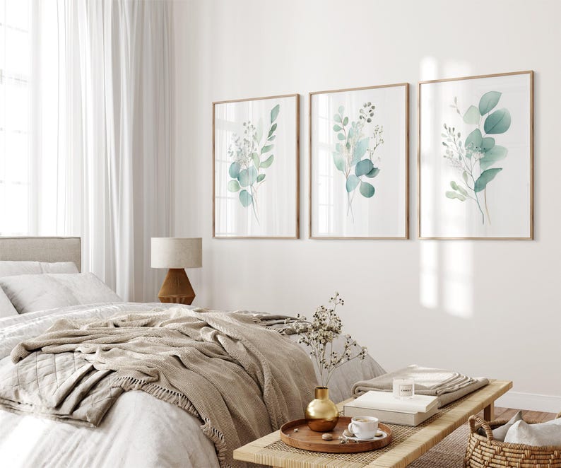 Lot de 3 impressions d'eucalyptus, feuille d'aquarelle imprimable 3 pièces art mural, art d'eucalyptus, estampes vert sauge, impression Cottagecore minimaliste image 7