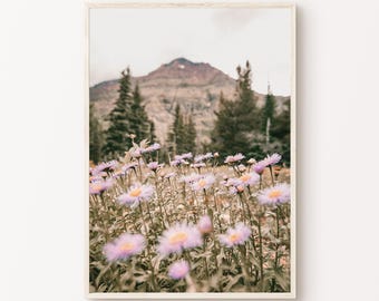 Mountain Landscape Print, Printable Nature Wall Art, Farmhouse Wall Decor, Floral Print, Wildflower Wall Art, Digital Art