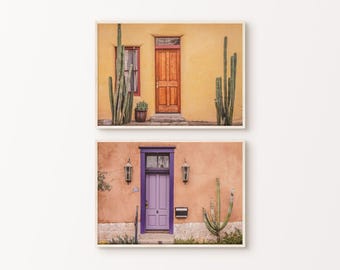 Lot de 2 impressions numériques de maisons dans le désert, ensemble de photographies de cactus du sud-ouest, grand bâtiment de façade 2 pièces d'art mural imprimable