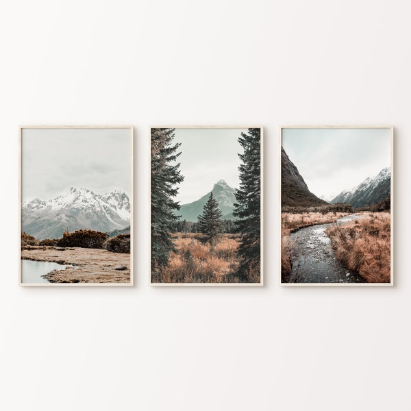 Mountain 3 Pieces Printable Wall Art, Set of 3 Mountain Landscape Photography, Nordic Nature Wall Set of 3, Mountain Large Wall Art