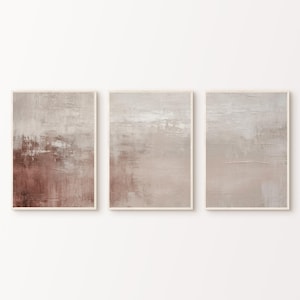 Neutral Set of 3 Abstract Prints, Taupe Painting, PRINTABLE Soft Beige Minimalist 3 Pieces Wall Art, Modern Beige Wall Decor