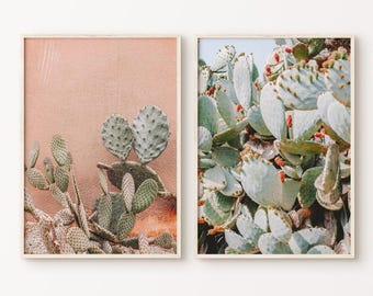 Stampabile, 2 pezzi di cactus pastello, grande decorazione murale, set di 3 fotografie di cactus del deserto, set da parete di cactus del deserto Saguaro, arte naturalistica del deserto