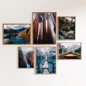 Druckbare Natur Galerie Wand Set aus 6 Fotografie, Berg Landschaft Drucke, Nordischer See Poster, Mammutbaum Wald Wand Kunst, Herbst Wald Kunst