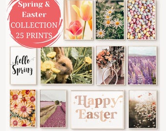 Spring Printable Wall Art, 25 Easter Prints, Spring Photography Bundle, Easter Home Decor, Floral Gallery Wall Set, Easter Eggs Bunny Print