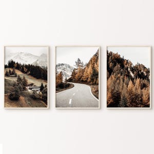 Mountain Landscape Set of 3 Printable Photography, Nordic Forest 3 Pieces Large Wall Art, Mountain Road Poster, Nature Digital Prints Set