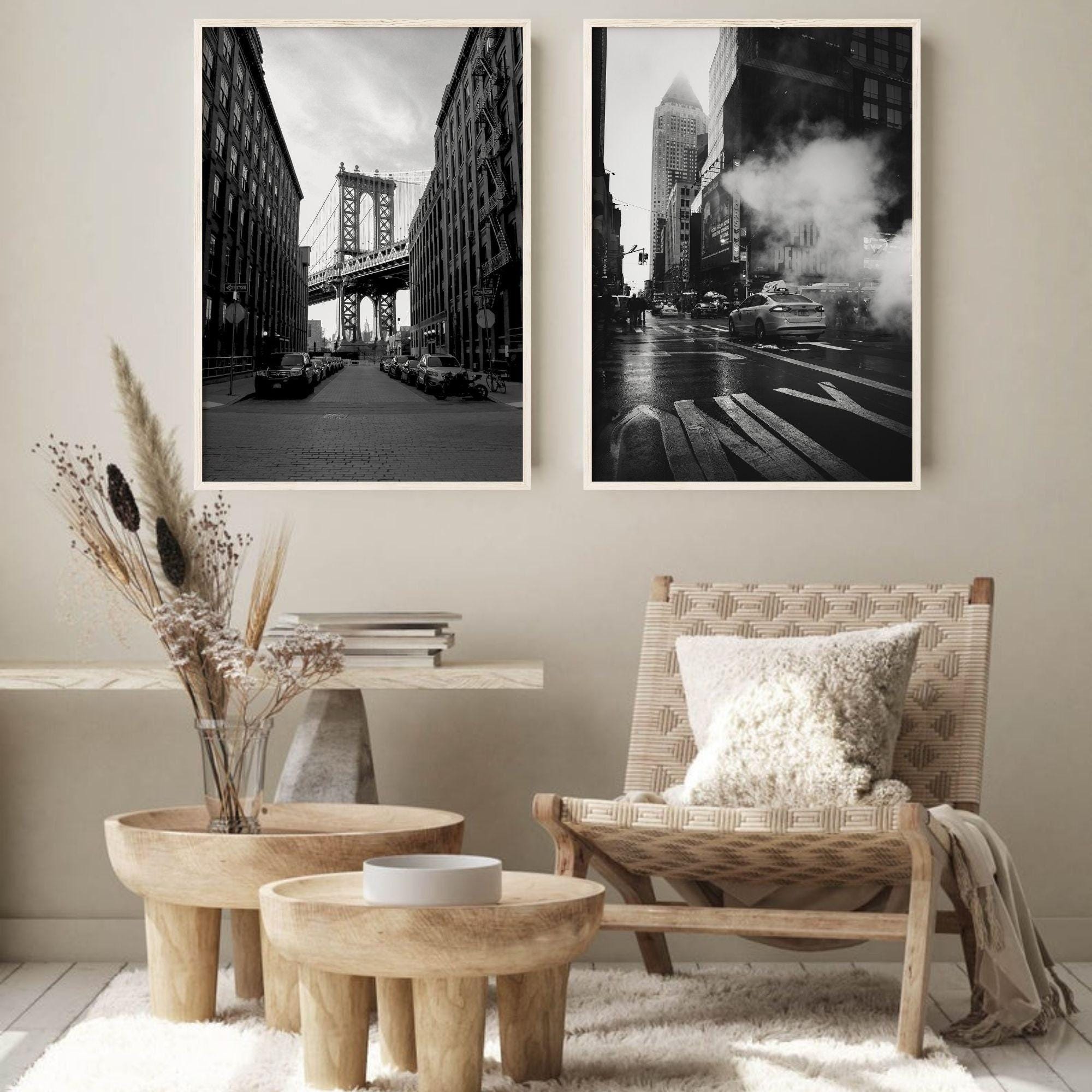 New York City Set of 2 Prints, Black and White Brooklyn Digital Print ...