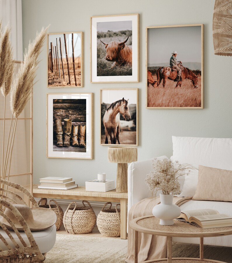 Stampabile Western 5 pezzi Wall Art, Country Farmhouse Set di 5 stampe, Highland Cow Large Photography,, Western Gallery Set, Horse Poster immagine 7