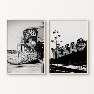 Printable Texas 2 Pieces Wall Art, Cowboy Set of 2 Prints, Black and White Texas Photography, Cowboy Boot Poster, Farmhouse Western Wall Art image 1