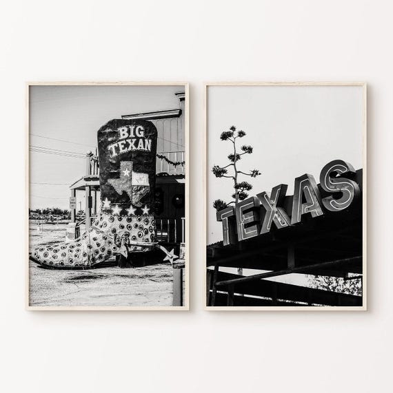 Printable Texas 2 Pieces Wall Art, Cowboy Set of 2 Prints, Black and White Texas Photography, Cowboy Boot Poster, Farmhouse Western Wall Art