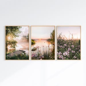 Natur 3er-Set Fotografie, druckbare Wildblumen 3 Stück Wandkunst, grüne Natur Print Set, Wald Berglandschaft Digitaler Download Kunst