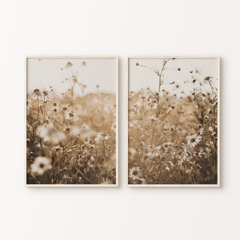 Neutral Wildflower Printable Set of 2 Prints Boho Wildflower - Etsy