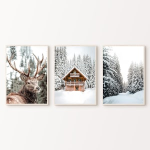 Winter Set of 3 Photography, Printable Snowy Landscape Gallery Wall Set, Snowy Nordic Forest 3 Pieces Wall Art, Christmas Holidays Decor