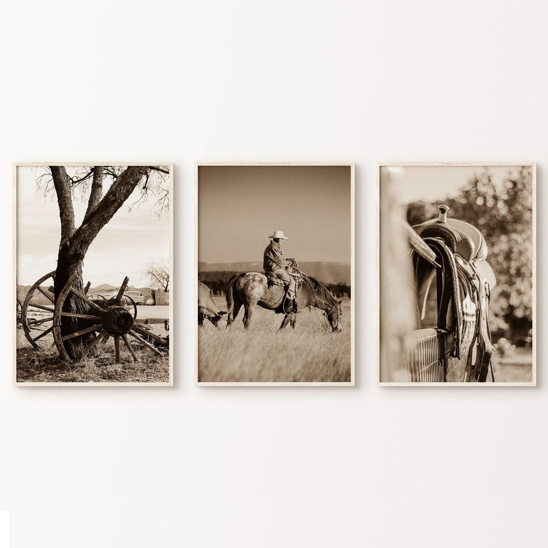 Set of 3 Cowboy DIGITAL Prints, Rustic Western 3 Pieces Wall Art ...