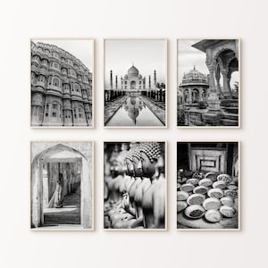 Printable India Black & White Gallery Wall Set, Taj Mahal Print, India Set of 6 Photography, India City 6 Pieces Large Wall Art