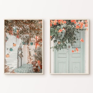 Set of 2 Mediterranean Wall Art, Greece Set of 2 Prints, Boho Coastal Wall Art, Neutral Santorini Photography Print set, Travel Wall Decor,