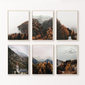 Bergwald 6er-Set Prints, Herbst am Berg Poster, Misty Forest 6 Stück Galerie Wandkunst, DRUCKBAR Nordische Natur Fotografie Print Set