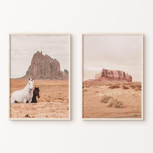 Western Horses Photography Set of 2 Prints, DIGITAL Arizona Desert 2 Pieces Wall Art, Wild Horses Poster, Southwest Landscape Large Wall Art