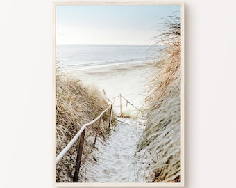Printable Coastal Photography, Beach Dunes Large Wall Art, Ocean Landscape Print, Coastal Poster, Calm Beach Digital Print