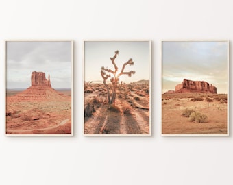 Set di 3 stampe da parete del deserto, immagini del deserto dell'Arizona, stampa artistica del deserto composta da 3 pezzi, set da parete della galleria naturalistica, grande arte da parete del sud-ovest