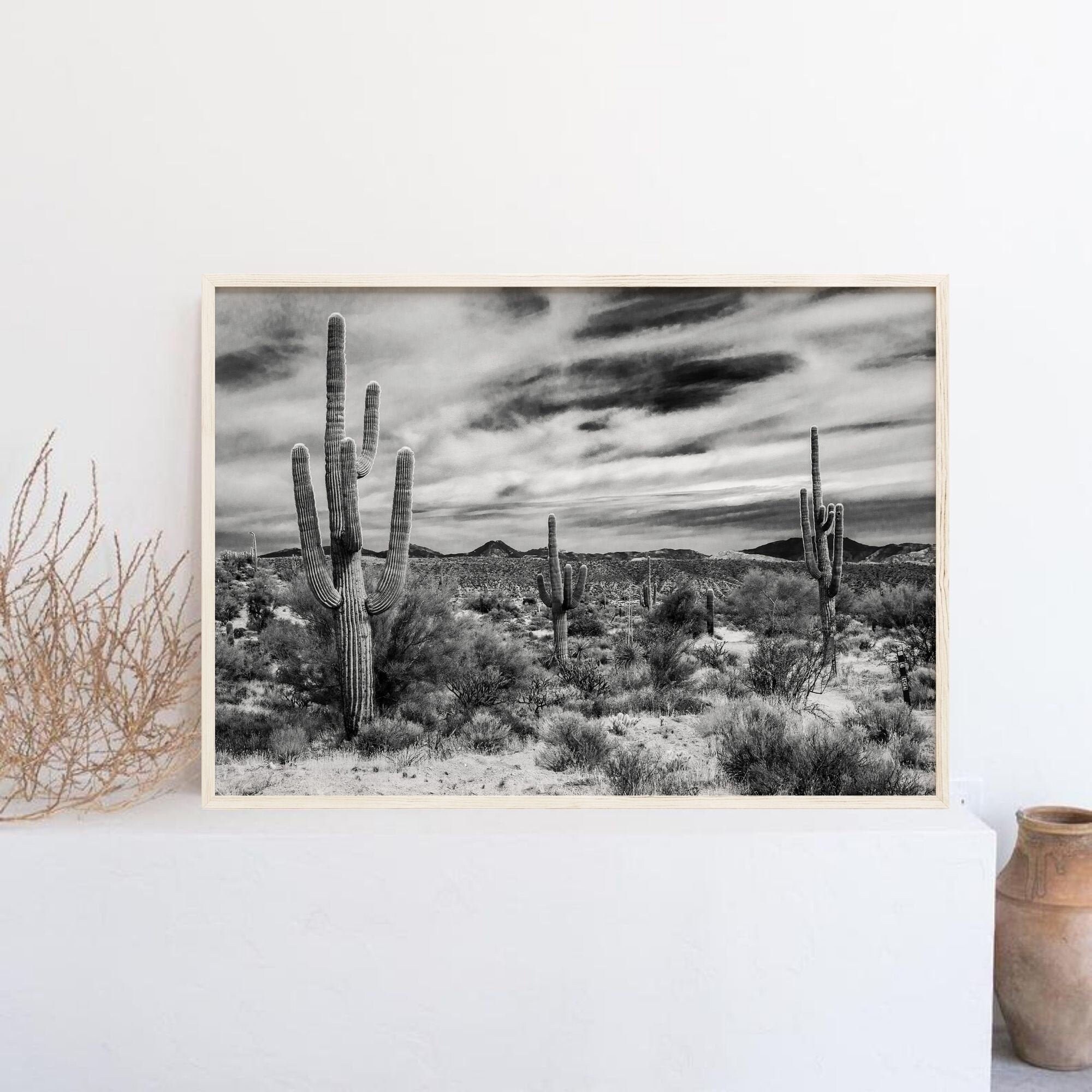 Joshua Tree Print Black and White Saguaro Desert Art Prints Etsy