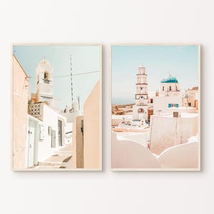 Set of 2 Greece Prints, Printable Santorini 2 Pieces Wall Art, Blush Mediterranean Wall Art, Neutral Coastal Photography, Travel Poster