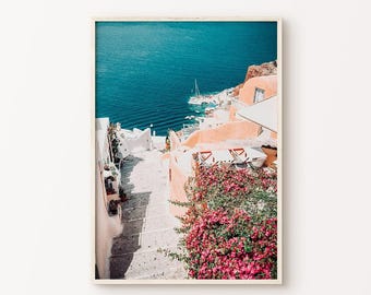Santorini Landscape Printable Photography, Greece Wall Art, Mediterranean Print, Greek Village Wall Art, Europe Travel Poster, Coastal Decor