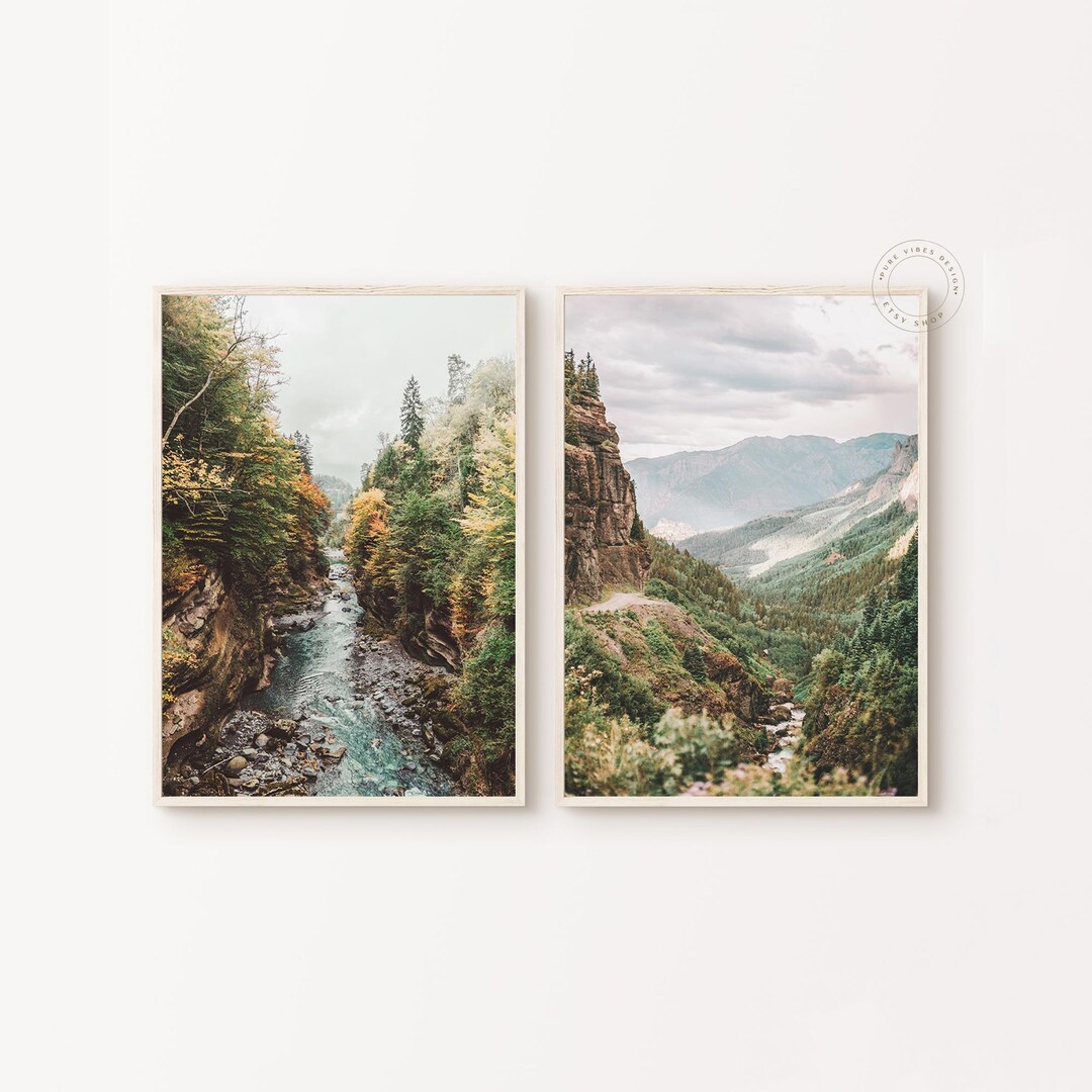 Nature Set of 2 Photography, Printable Forest Mountain Landscape Wall ...
