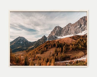 Printable Mountain Photography, Fall Forest Large Wall Art, Nordic Landscape Poster, Autumn Nature Digital Print