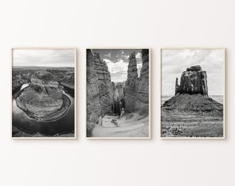 Printable National Park Set of 3 Black and White Photography, Desert Gallery Wall, Arizona Print, Desert Southwest 3 Pieces Large Wall Art