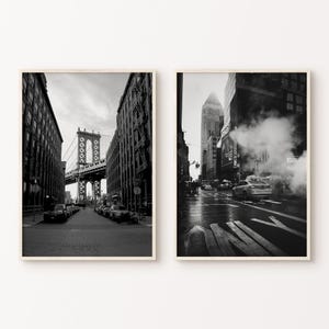 New York City Set of 2 Prints, Black and White Brooklyn Digital Print, Nyc Photography Print, Printable New York Taxy Poster, Large Wall Art