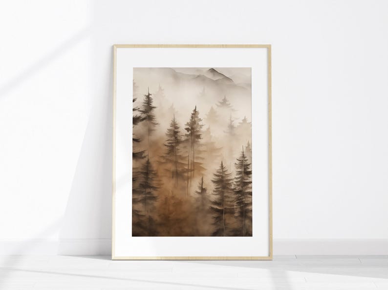 Fall Forest Set of 3 Prints, Printable Foggy Mountain Poster, Misty ...