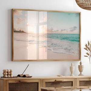 Printable Tropical Beach Photography, Sunset Ocean Waves DIGITAL Print, Coastal Large Wall Art, Calm Beach Print, Beach Cottage Wall Decor
