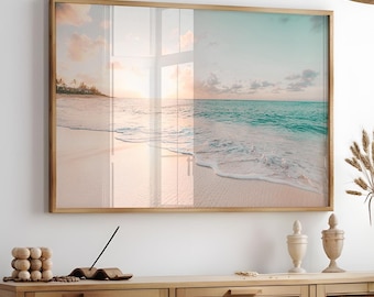 Printable Tropical Beach Photography, Sunset Ocean Waves DIGITAL Print, Coastal Large Wall Art, Calm Beach Print, Beach Cottage Wall Decor