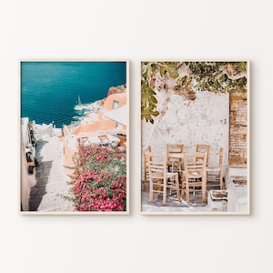 Mediterranean Set of 2 Printable Photographs, Greek Village Prints, Santorini Greece 2 Pieces Wall Art, Europe Travel Poster