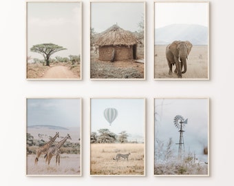 Africa Set of 6 Printable Photography, South Africa 6 Large Wall Art, Nature Landscape Photography, Boho Travel Print, Wild Animal Poster