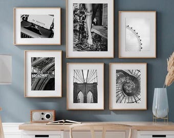 New York Poster Gallery Wall Set of 6 Black and White Digital Prints, New York City Print Photography, Printable Landscape Large Wall Art