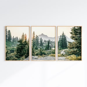Berg 3er-Set Prints, druckbare Natur Landschaft 3 Stück Wandkunst, grüne Naturfotografie Set, nordischer Wald Poster, digitaler Download