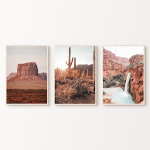 Desert Prints Set of 3, Arizona Desert 3 Pieces Wall Art, Boho Desert Art Print, Nature Gallery Wall Set, Printable Poster, Large Wall Art