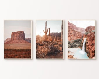 Ensemble de 3 estampes désert, 3 pièces d'art mural désert de l'Arizona, impression d'art bohème désert, ensemble mural galerie nature, affiche imprimable, grande oeuvre d'art murale