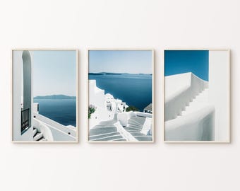 Greece Set of 3 Prints, Santorini 3 Pieces Printable Wall Art, Minimalist Mediterranean Photography, Coastal Travel Poster, Greece Pictures