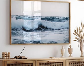 Coastal Wall Art, Printable Ocean Waves Print, Coastal Photography, Seascape Poster, Boho Beach Cottage Decor, Ocean Art, Digital Download