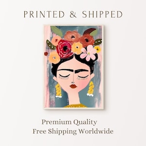 Frida Khalo Inspired Print, Printed and Shipped Wall Art, Mailed Frida Khalo Poster, Mailed Frida Khalo Portrait Wall Art