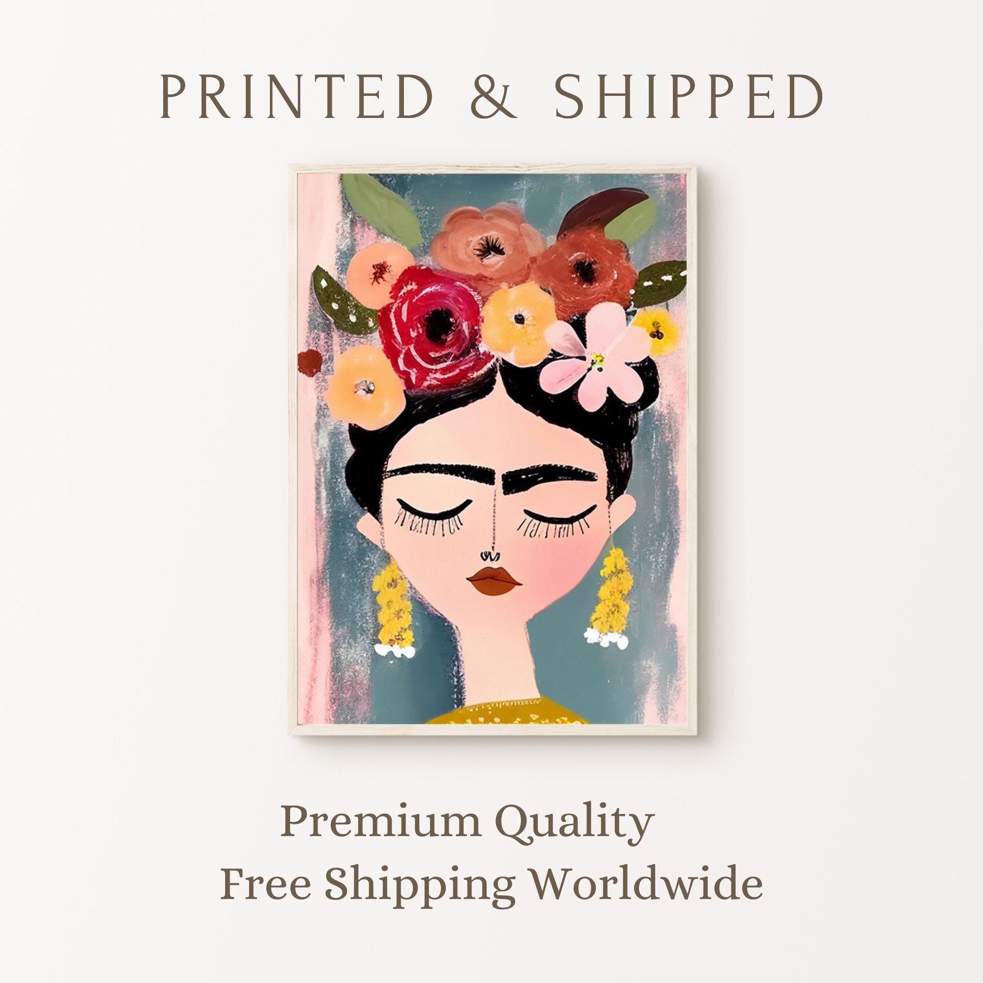Frida Khalo Inspired Print, Printed and Shipped Wall Art, Mailed Frida Khalo Poster, Mailed Frida Khalo Portrait Wall Art