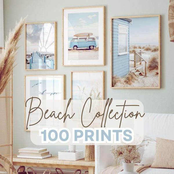 Coastal Prints Bundle, Printable Boho Beach Gallery Wall Art, Ocean Photography Set, Summer Beach Cottage Decor, Pastel Mediterranean Poster