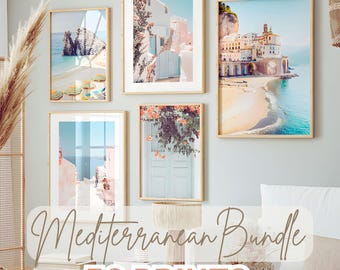 Mediterranean Prints Bundle, Printable Amalfi Coast Wall Art, Santorini Greece Photography, Coastal Italy Photography, Boho Beach Poster