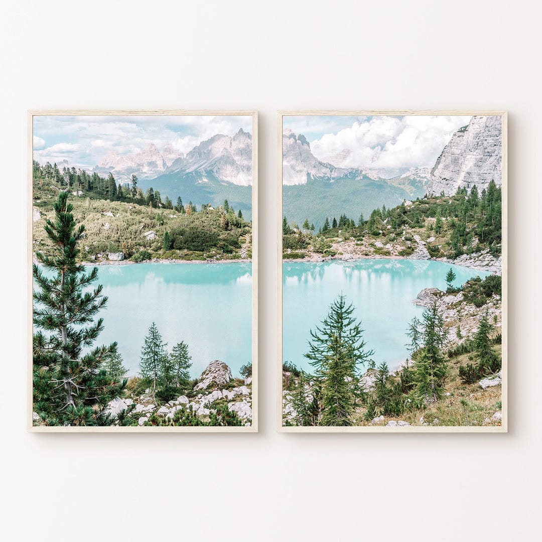 Printable Mountain Lake Set of 2 Prints, Mountain Forest Landscape ...